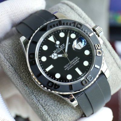 C Factory ROLEX Yacht-Master Rubber Band Watch 42  Super Clone 3235 Movement Black Rubber Strap